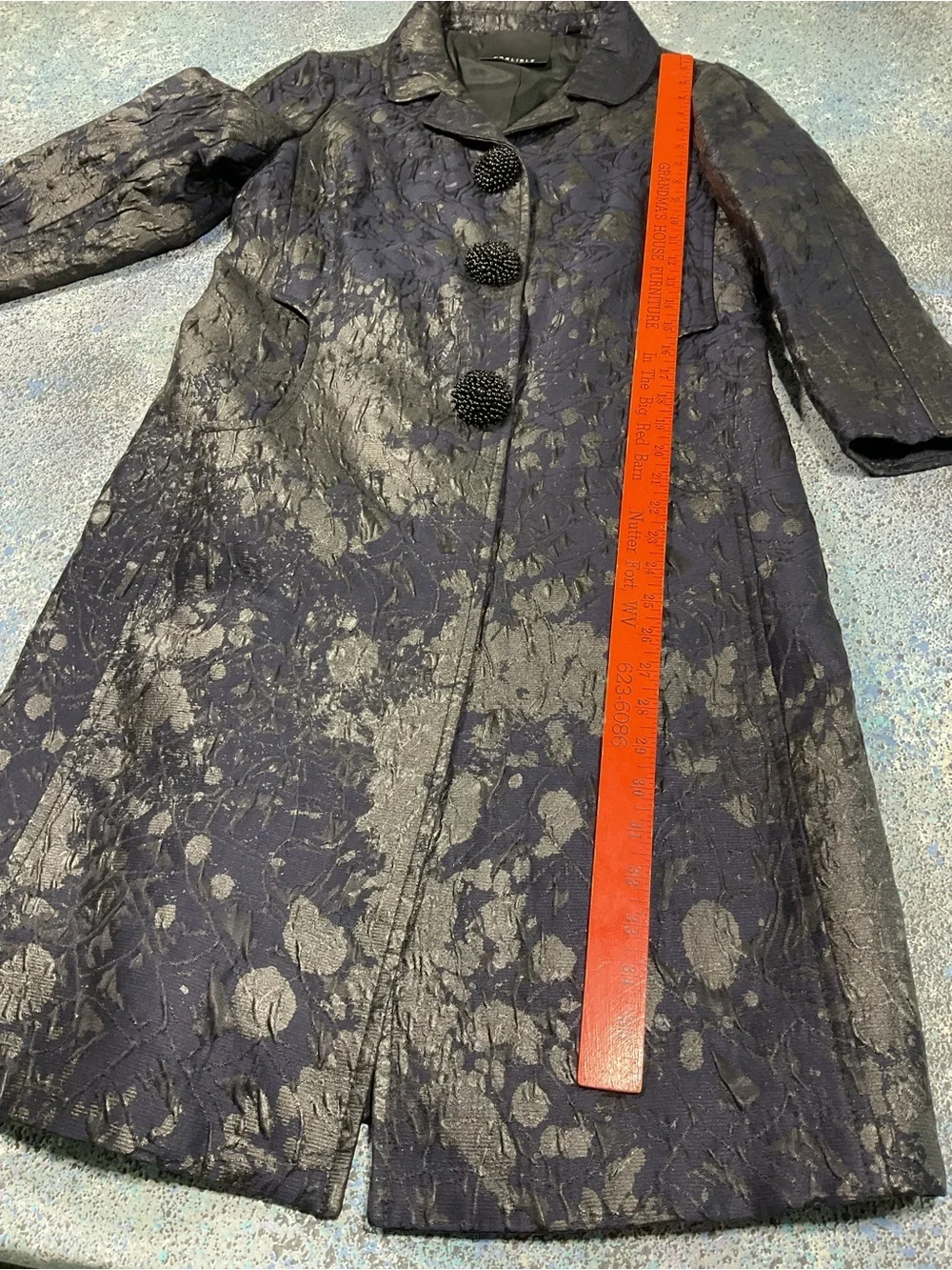 Carlisle Size 6 Y2K Navy Metallic Brocade Dress Long Coat 2 Piece Formal Set